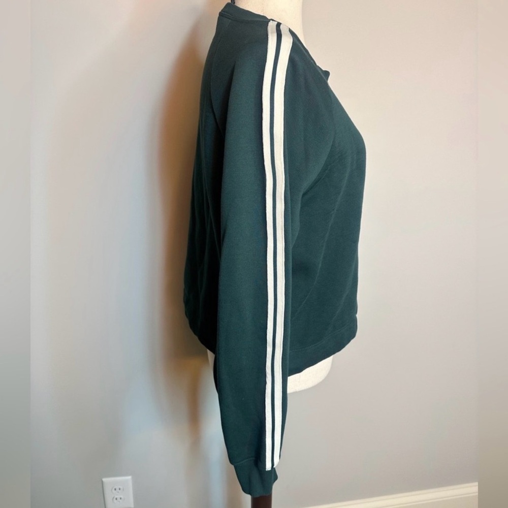 Sz S Maeve dark green varsity crew neck sweatshirt boxy fit racing stripes